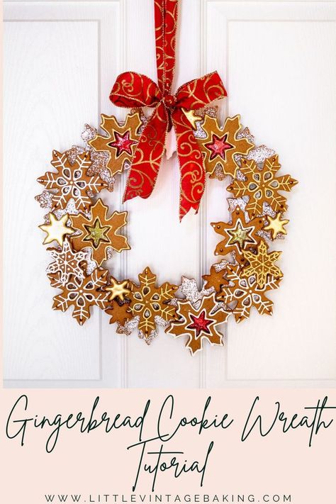 Not only can you legit eat the cookies off of this wreath, but you can hang it up as an actual wreath. This wreath makes for a beautiful gift, a great addition to holiday decor and also looks beautiful as a centerpiece. Christmas Cookie Wreath, Gingerbread Wreath Cookie, Rustic Gingerbread Wreath, Food Wreath, Gingerbread Themed Ribbon Wreath, Gingerbread Wreath Attachment, Gingerbread Christmas Decor Wreaths & Garlands, Wreath Cookies, Vintage Baking