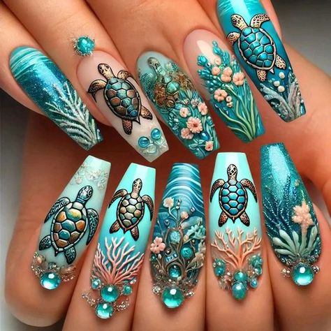 Ocean Nail Designs Sea, Sea Turtle Nail Art, Nails For Holiday, Zedge Wallpapers, Turtle Nail Art, Turtle Nails, Ocean Nail, Types Of Turtles, Home Projects Diy