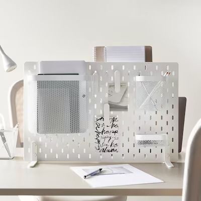 Desk & Paper Organizers - IKEA Ikea Notice Board, Dorm Desk Organization, Desk Paper Organizer, College Desk, Cool Desk Accessories, Ikea Skadis, Desk Dividers, Desktop Shelf, Pegboard Accessories