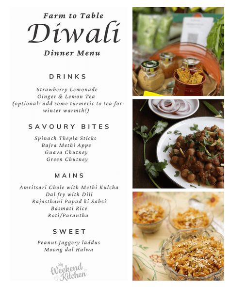 Diwali Food Menu - Vegetarian | My Weekend Kitchen Diwali Dinner, Indian Food Menu, Party Food Menu, Diya Decoration, Pasta Types, Indian Dinner, Guavas, Table Dinner, Diwali Food