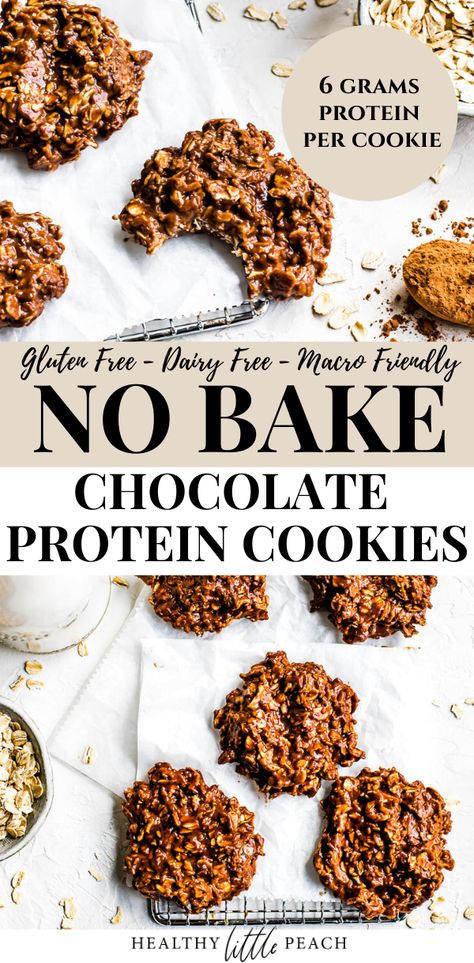 No Bake Cookies Healthy, Chocolate Protein Cookies, Healthy Little Peach, Healthy No Bake, Protein Baking, Healthy Cookie, High Protein Desserts, Cookies Healthy, Macro Friendly Recipes