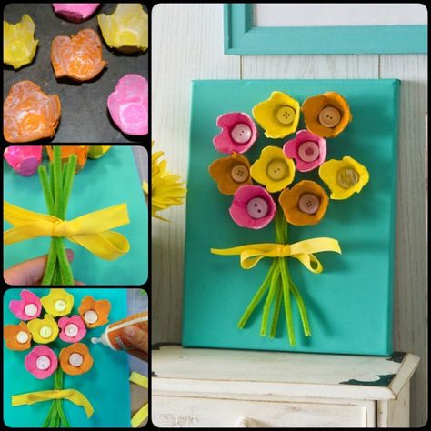 Mothers Day Craft for Kids- Egg Carton Art Homemade Brooches, Egg Carton Art, Easy Mother's Day Crafts, Diy Mother's Day Crafts, Cards Homemade, Diy Bird Bath, Diy Fountain, Floating Deck, Egg Carton Crafts