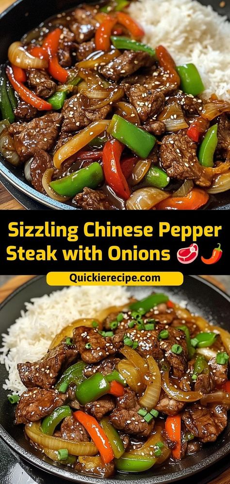 Sizzling Chinese Pepper Steak with Onions is a quick and flavorful stir-fry, loaded with tender beef strips, crunchy bell peppers, and sweet onions in a savory, umami sauce. Here’s a recipe to get that sizzling, restaurant-quality dish at home! Beef Strips Recipes, Pepper Steak With Onions, Pepper Steak And Onions, Steak With Onions, Chinese Pepper Steak, Vegetable Stir Fry Recipe, Sweet Onions, Comfort Casseroles, Oven Baked Recipes