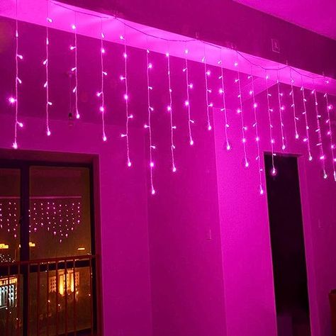 Pink Christmas Lights, Patio Wedding, Outdoor Fairy Lights, Led Curtain, Curtain String Lights, Drop Lights, Rose Violette, Icicle Lights, Indoor String Lights