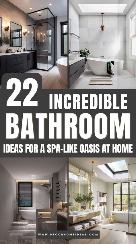 Unwind in style with these 22 bathroom ideas for creating a spa-like oasis at home. From tranquil color palettes and natural materials to relaxing features like soaking tubs and rainfall showers, these tips will turn your bathroom into a peaceful retreat. Which soothing detail will you love most? Home Spa Bathroom Steam Room, Open Wet Room, Spa Like Bathroom Design, Tv In Bathroom Ideas, Dark Spa Bathroom, Tub Ideas Bathroom, Classy Bathroom Ideas, Wet Room Bathroom With Tub, Rectangular Bathroom Layout