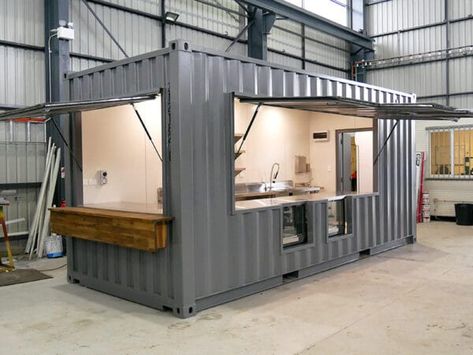 Shipping Container Kitchen, Outdoor Kiosk, Shipping Container Cafe, Container Coffee Shop, Gerobak Dorong, Stainless Steel Shelving, Display Cabinet Design, Container Restaurant, Container Cafe