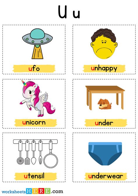 Things That Start With U Letter with Pictures, Alphabet U Words Examples - WorksheetsHere.com Alphabet Pictures, Letter U, Letter N Words, Toddler Arts And Crafts, Picture Letters, Phonics Words, Toddler Art, Word List, English Lessons