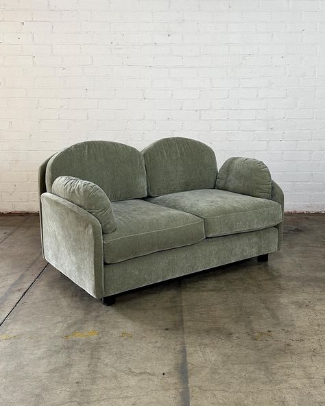 Post Modern Loveseat Price: 1650 W64 D35 H32 SW59 SD26 SH17 AH27 Green Velvet Loveseat, Muted Sage Green, Cowboy Room, Muted Sage, Small Loveseat, Vintage Mid Century Furniture, Velvet Loveseat, Modern Loveseat, Leather Loveseat