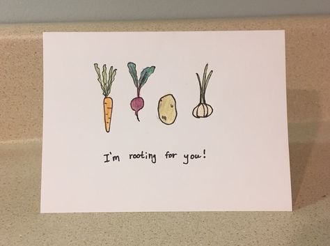 Rooting For You Card, I’m Rooting For You, Cute Birthday Cards For Boyfriend Hand Drawn, Homemade Encouragement Cards, Note Card Drawings, Im Rooting For You, Hand Drawn Bday Cards, Encouraging Cards Diy, Encouragement Drawings