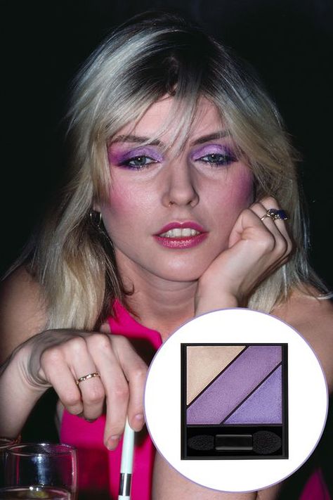 Purple Eye Shadow 80s Makeup And Hair 1980s, Eighties Makeup, Decades Makeup, 1980’s Makeup, 80s Perfume, Fun Eyeliner, 80s Makeup Trends, 80s Hair And Makeup, 1980s Makeup And Hair