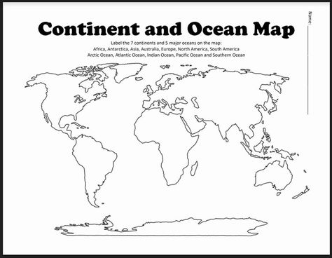 50 Continents and Oceans Worksheet Pdf | Chessmuseum Template Library Blank Continent And Ocean Map, Oceans Worksheet, Oceans Map, World Map Coloring Page, Map Of Continents, Blank World Map, World Map Outline, Map Skills Worksheets, World Map Continents