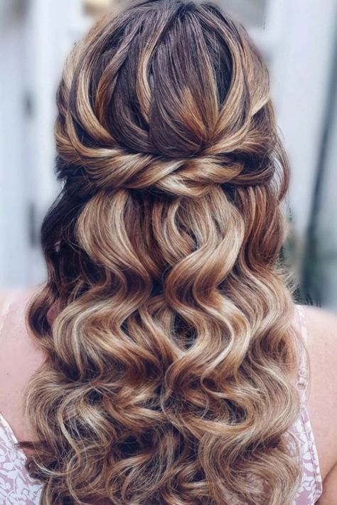 Hair For Junior Bridesmaid, Bridesmaid Hair Ideas Half Up Half Down, Romantic Wedding Hair Half Up Medium, Half Up Hair Wedding Bridesmaid, Easy Prom Hair Half Up, Engagement Picture Hairstyles Half Up, Half Up Half Down Hair For Wedding Guest, Hair Styles For Dances Winter Formal Half Up Half Down, Prom Hairstyles For Thick Long Hair