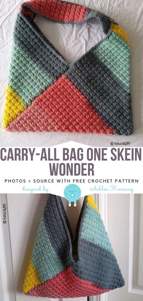 Carry-All Bag One Skein Wonder Free Crochet Pattern Crochet Project Free, Tote Crochet, One Skein Crochet, Crochet Free Patterns, Amazing Crochet, Crochet Bag Pattern Free, Bag Pattern Free, Crochet Market Bag, Market Bags