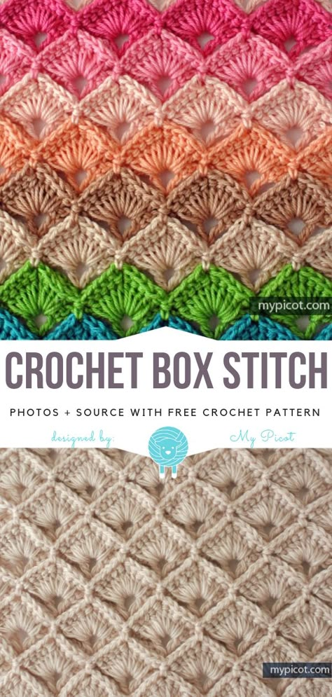 Crotchet Patterns Projects Easy, Box Stitch Crochet Blanket, Seashell Stitch Crochet, Crochet Fan Stitches, Box Stitch Crochet Pattern, Pretty Crochet Patterns, Aphgan Patterns Crochet, Bavarian Crochet Stitch, Crochet Box Stitch Free Pattern