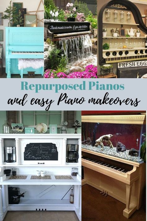 Old Piano Repurpose Ideas, Upcycle Piano, Repurpose Piano, Repurposed Pianos, Diy Piano, Piano Makeover, Piano Upcycle, Spinet Piano, Piano Repurpose