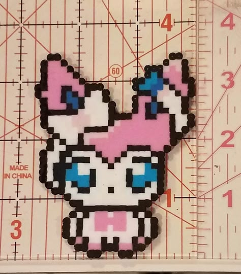 Sylveon Perler, Sylveon Pixel Art, Perler Bead Pokemon, Sylveon Perler Beads, Sylveon Pixel, Sylveon Perler Bead Pattern, Perler Beads Pokemon, Pokemon Perler Bead Patterns Eevee, Skitty Pokemon Perler