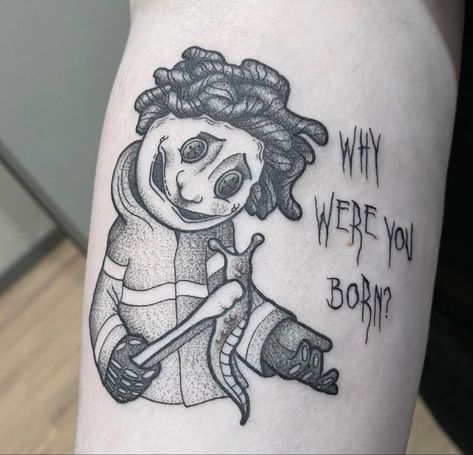 Wybie Tattoo Ideas, Whybee From Coraline Tattoo, Coraline Welcome Home Tattoo, Coraline Patchwork Tattoo, Neverbeast Tattoo, Wybie Coraline Tattoo, Coraline And Wybie Tattoo, Coraline Sleeve Tattoo, Wybie Tattoo