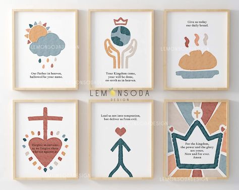 The Lords Prayer set of 6 prints – Lemonsodadesign Preschool Ministry, Bible Poster, Sunday School Decorations, Sunday School Rooms, Poster School, Boho Christian, Lords Prayer, Church Nursery, Kids Bible