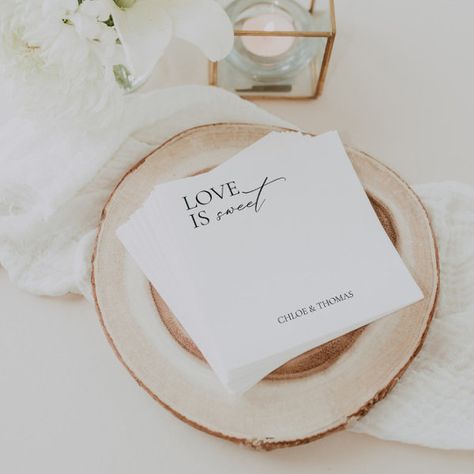 Modern "Love is Sweet" Napkins for Wedding Bar Napkin Designs, Napkins For Wedding, Monogrammed Wedding Napkins, Wedding Napkins Personalized, Wedding Napkin, Modern Bridal Shower, Drunk In Love, Personalized Napkins, Custom Napkins