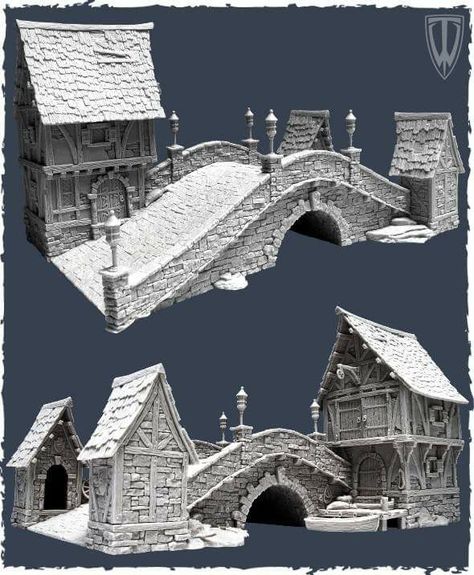 Cool Diorama Template, Planet Coaster, Blacksmith Forge, Medieval Houses, Building Concept, Stone Bridge, Wargaming Terrain, Fantasy House, Miniature Houses