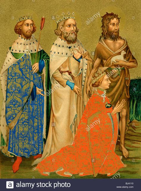 Download this stock image: Richard II and his patron saints.  Richard II, 1367 to 1400.  King of England. - BJ4110 from Alamy's library of millions of high resolution stock photos, illustrations and vectors. King Arthur Legend, Kneeling In Prayer, English People, King Of England, Richard Ii, Uk History, East Anglia, King Richard, International Style