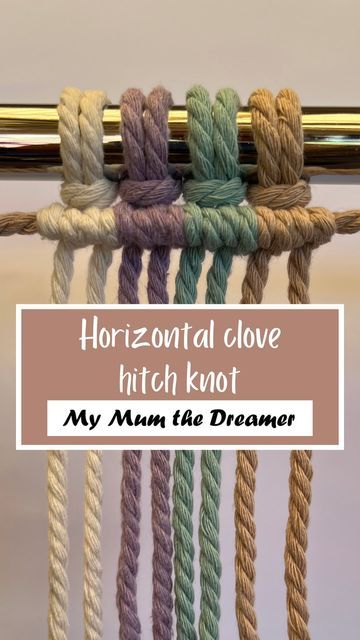 Michelle | Macrame Trainer & Creator on Instagram: "How to tie horizontal Clove Hitch knots: Similar to the diagonal Clove Hitch knot, but this knot is tied horizontally (parallel to the bar or dowel you’re working from) and requires an extra piece of cord 1. You’ll need a row of cords plus an extra length of cord to be the fuller cord (the cord that runs inside the Clove Hitch knots) 2. It helps to secure one end of the extra cord near the left side of your work. Use a Lark’s Head knot or sim Clove Hitch Knot, Hitch Knot, Half Hitch Knot, Macrame Knots, The Bar, Diy Jewelry, Macrame, Knot, The Creator