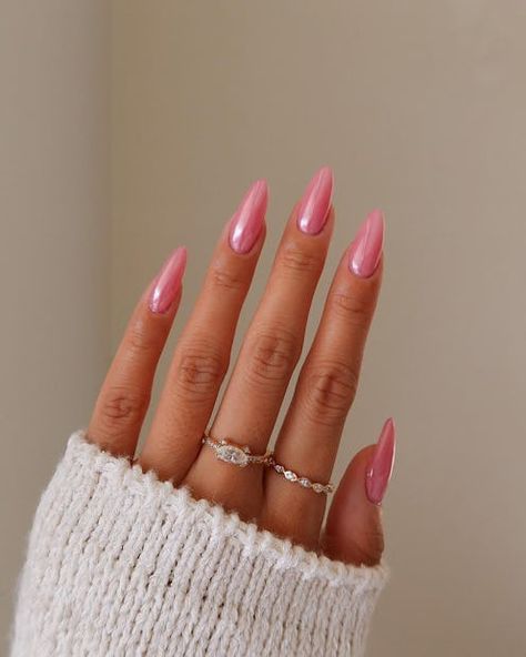 Pink Glazed Nails, Cute Girly Nails, Dec Nails, Nails Pink Chrome, Glazed Nails, Almond Nail Ideas, Pink Nail Ideas, You Nails, Princess Nails