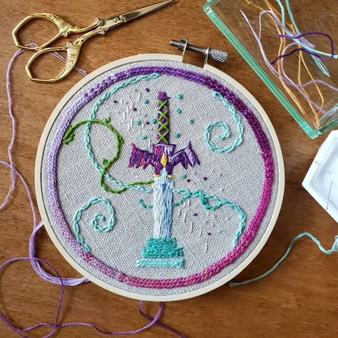 OC The Master Sword from Legend of Zelda done in hand embroidery : NintendoStitch Breath Of The Wild Embroidery, Geeky Embroidery Patterns, Fantasy Embroidery Pattern, Dungeons And Dragons Embroidery, Nintendo Embroidery, Legend Of Zelda Embroidery, Legend Of Zelda Cross Stitch, Zelda Embroidery, Alternative Embroidery