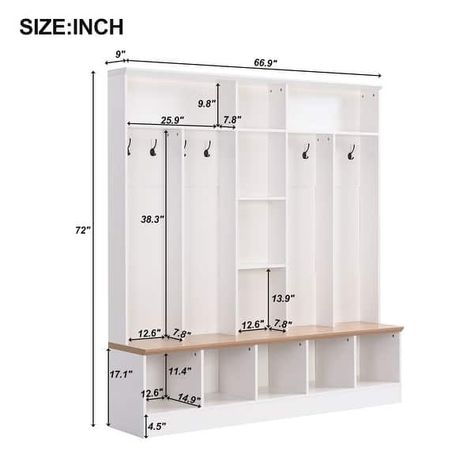 Wide Hall Tree Coat Rack Entryway Storage Bench Display Cabinet, White - Bed Bath & Beyond - 39138975 Built In Mud Room, Mud Room Cubby, Cubby Storage Ideas, Cluttered Entryway, Minimalist Shoe Cabinet, Coat Rack Shoe Storage, Coat Cabinet, Bench Minimalist, Bench Shoe Rack