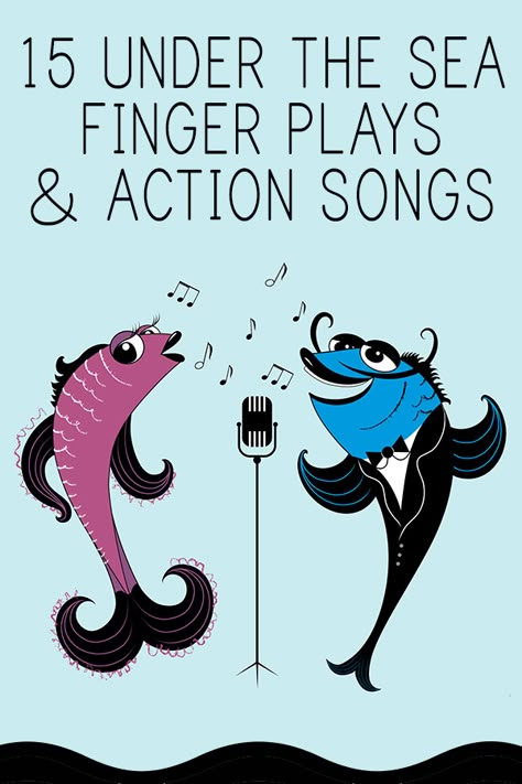 15 fun under the sea rhymes, finger plays & action songs to sing or perform with preschool and kindergarten aged children. Perfect for ocean learning themes Ocean Animals Preschool, Song Cards, Beach Songs, Ocean Music, Counting Songs, Ocean Theme Preschool, Oceans Song, Alphabet Song, Sea Activities