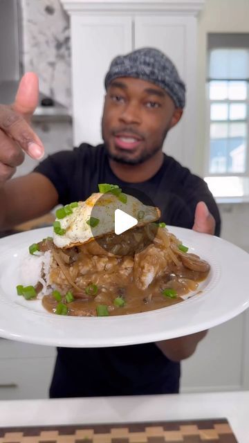 48K views · 5.4K likes | Daven Gates aka OneStopChop on Instagram: "Loco Moco is wayyy better than Hamburger and Gravy! Tell GMA I said it!!! Long video I know but FULL RECIPE BELOW 😎  Ingredients: - 1 pound ground beef - Salt and pepper to taste -2 Tbsp Worcestershire, divided  - 2 cups cooked white rice - 4 fried eggs - 2 cups beef broth  -1 medium yellow onion, sliced -1/2 medium yellow onion, diced  -2 cups sliced baby Bella mushrooms  -1/2 stick unsalted butter -1/4 cup all purpose flour  -Natures seasoning for flavor -1 Tbsp mayo -1/4 cup panko breadcrumbs, plain  -1 large egg  - Optional toppings: sliced green onions, sautéed mushrooms  Instructions: 1. Season the ground beef with salt and pepper, add egg, mayo, breadcrumbs, 1 T Worcestershire, natures seasoning, diced onion and mi Hamburger And Gravy, Daven Gates, Egg Mayo, Cooked White Rice, Baby Bella Mushrooms, Rice And Gravy, Beef Gravy, Hawaii Food, Cooking White Rice