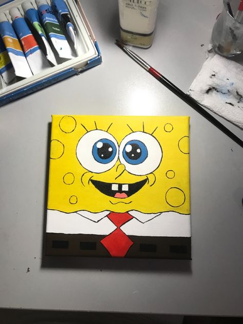 Spongebob High Painting, Spung Bob Paintings, Patryk Spongebob, High Spongebob Painting Canvases, Spongebob Canvas Painting, Spongebob Canvas, Spongebob Drawings, Disney Canvas Art, Spongebob Painting