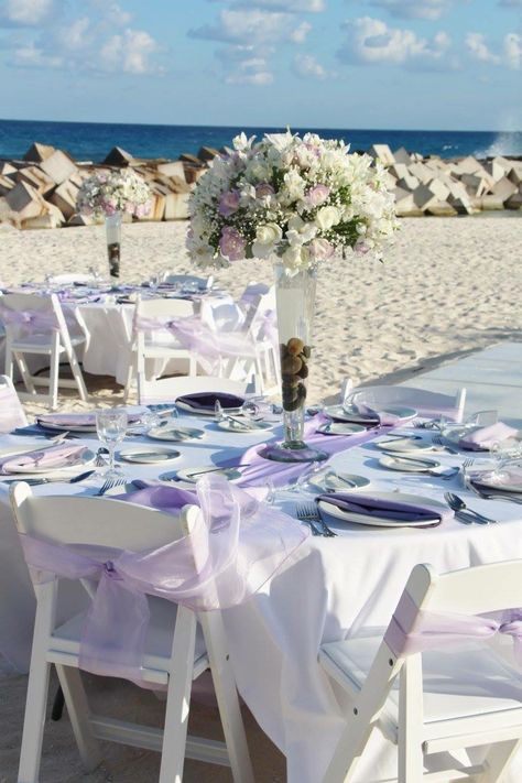 Wedding Venues Lavender, Lavender Beach Wedding Theme, Tangled Beach Wedding, Beach Wedding Lilac, Lavendar Wedding Beach, Dusty Blue And Lilac Wedding Decorations, Beach Purple Wedding, Beach Wedding Purple Theme, Beach Wedding Lavender