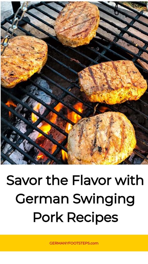 Four seasoned pork steaks grilling over an open flame on a barbecue. Schwenkbraten Recipe, Pork Schnitzel Recipe, Pork Ideas, Schnitzel Recipe, Pork Shoulder Recipes, Schnitzel Recipes, Pork Schnitzel, Recipes Pork, Pork Loin Roast