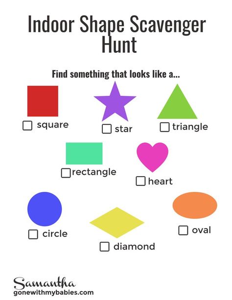 Shapes Scavenger Hunt, Shapes Toddlers, Shape Scavenger Hunt, Scavenger Hunt For Toddlers, Indoor Scavenger Hunt For Kids, Shape Hunt, Zoom Activities, Indoor Scavenger Hunt, Multicultural Activities