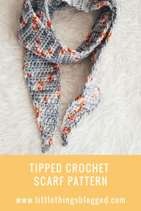 TIPPED CROCHET SCARF PATTERN WITH DELICIOUS YARNS | Little Things Blogged | Bloglovin’ Crochet Scarf Pattern Free Easy, Triangle Scarf Crochet Pattern, Crochet Scarf Easy, Crochet Cowls, Crochet Placemat Patterns, Crochet Scarf Pattern, Crochet Scarfs, Free Pattern Crochet, Winter Crochet