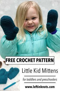 Crochet Little Kid Mittens - Free Pattern - Left in Knots Crochet Gloves Free Pattern, Crochet Baby Mittens, Crochet Mitts, Crochet Mittens Free Pattern, Toddler Mittens, Crochet Mittens Pattern, Handmade Mittens, Baby Gloves, Kids Mittens