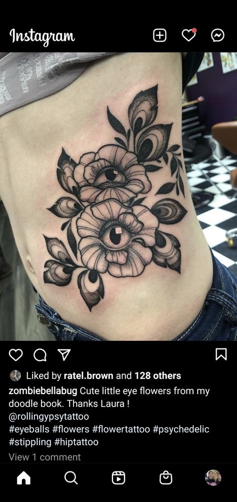 Scary Flowers Tattoo, Eye Floral Tattoo, Halloween Floral Tattoo, Flower With Eyeball Tattoo, Creepy Flower Tattoos, Eyeball Flower Tattoo, Flower Eyeball Tattoo, Creepy Floral Tattoo, Flowers With Eyeballs Tattoo