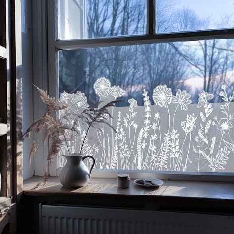 PRICES MAY VARY. Size: 59.05"x15.35"/150x39cm, 1Roll, Thickness: 0.1mm, coverage 6.3sq.ft. Frosted Textured Privacy Window Film, The side that was on the paper, goes on the galss(it's smooth) The color glass window film adopts static cling design, easy to install. This window film can be reused for several times if not be damaged, you can reposition and reuse it. Before use, just spray enough water on the glass surface. If the window sticker falls off, the glass has not sprayed enough water. Chi Window Flowers, Sheer Roller Blinds, Gorgeous Doors, Flower Window, Christmas Front Doors, Window Privacy, Glass Decals, Window Film Privacy, Meadow Flowers