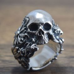 Skull Ringdelicate hand carving925 SolidSterling by ShamblesNagoya Gothic Music, Sterling Silver Skull Rings, Skull Engagement Ring, Norse Jewelry, Silver Skull Ring, Biker Rings, Gothic Steampunk, Punk Jewelry, Rock Punk