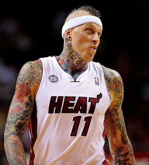 ooooh he says. oooh yes I say ♥ chris andersen tattoos | The "Birdman" Lands in South Beach to Fill a Big Need - HeatNation.com ... Chris Andersen, Chris Anderson, Heat Fan, Nba News, Miami Heat, Nba Players, Editing Pictures, South Beach, Lebron James