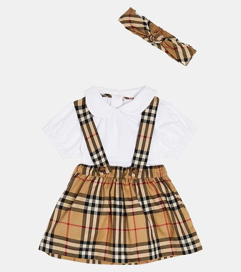 Baby Odessa Burberry Check set of 3 in multicoloured - Burberry Kids | Mytheresa Burberry Baby Girl, Luxury Baby Clothes, Child Clothes, Burberry Kids, Cotton Bodysuit, Pinafore Dress, Baby Gift Sets, Cotton Skirt, Odessa