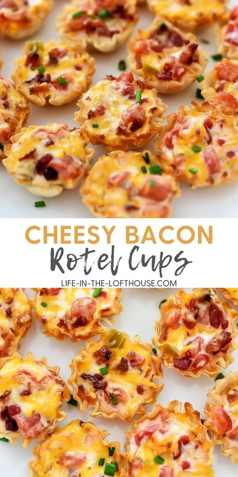 Rotel Cups, Bruschetta Board, Mini Cups, Cheesy Appetizer, Bacon Appetizers, Bite Size Appetizers, Appetizers Easy Finger Food, Best Appetizer Recipes, Finger Foods Easy