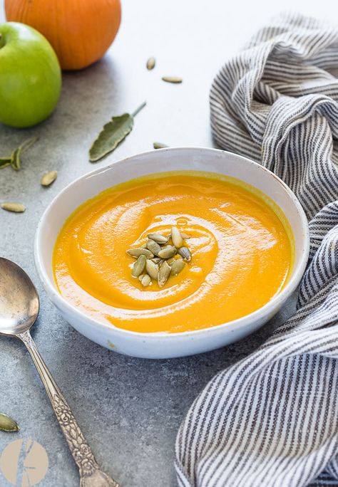 Roasted Pumpkin Apple Soup Pureed Diet Recipes, Pumpkin Apple Soup, Pureed Diet, Gluten Free Pumpkin Recipes, Soft Foods Diet, Best Apple Recipes, Vegan Pumpkin Soup, Fall Apple Recipes, Vegetarian Nutrition