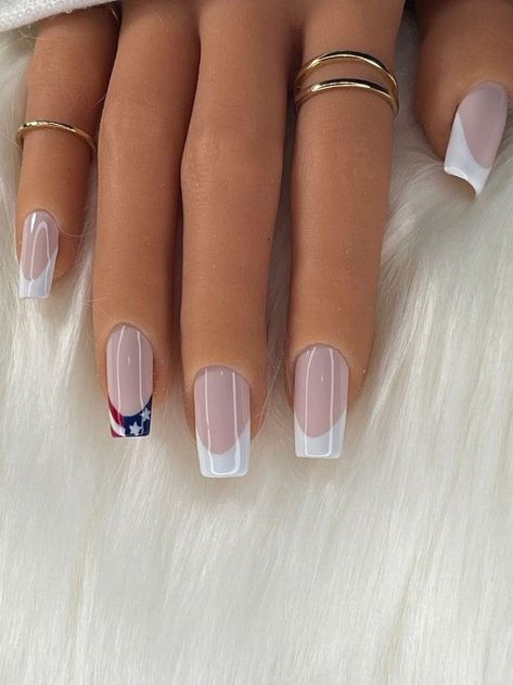 French Tip American Flag Nails, Coffin Shape 4th Of July Nails, French Tip Nails With Design Fourth Of July, 4th Of July Nail Designs Chrome, White Forth Of July Nails, Nails Acrylic Fourth Of July, Simple 4th Of July Nails Acrylic, Elegant Fourth Of July Nails, Plain 4th Of July Nails