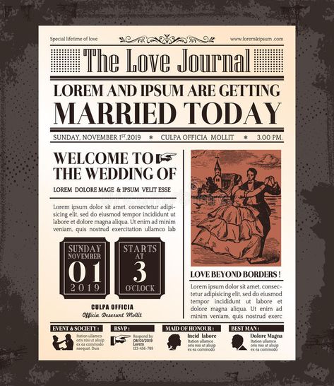 Vintage Newspaper Wedding Invitation card Design. Vintage Newspaper Journal Wedd , #AFF, #Wedding, #Invitation, #Vintage, #Newspaper, #card #ad Newspaper Wedding Invitations, Wedding Newspaper Template, Newspaper Wedding, Wedding Invitation Vector, Newspaper Front Pages, Wedding Newspaper, Anniversaire Harry Potter, Invitation Design Template, Newspaper Template