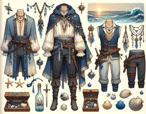 Outfits For Characters Male, Pirate Outfit Art Male, D&d Leather Armor, Navy Captain Character Design, Pirate Outfit Ideas Male, Pirate Core Fashion, Fantasy Pirate Outfit Male, Pirate Clothing Drawing, Men Pirate Outfit