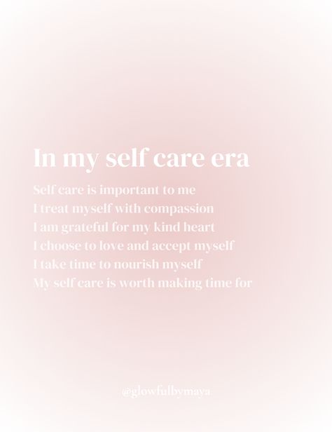 In my self care era affirmations by glowfulbymaya [positivity mindset manifesting positive energy manifestation manifest meditation abundance law of assumption law of attraction feminine energy femininity goddess energy selfcare era healing] In My Self Care Era, Selfcare Era, Manifest Meditation, Energy Manifestation, Pink Wednesday, Positivity Mindset, Law Of Assumption, Wednesday Quotes, Goddess Energy