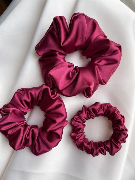 Ponytail Bump, Bridesmaid Scrunchie, Red Scrunchie, Diy Hair Scrunchies, Hair Tie Accessories, Low Ponytail, Silk Hair, January Birthstone, Matching Headband