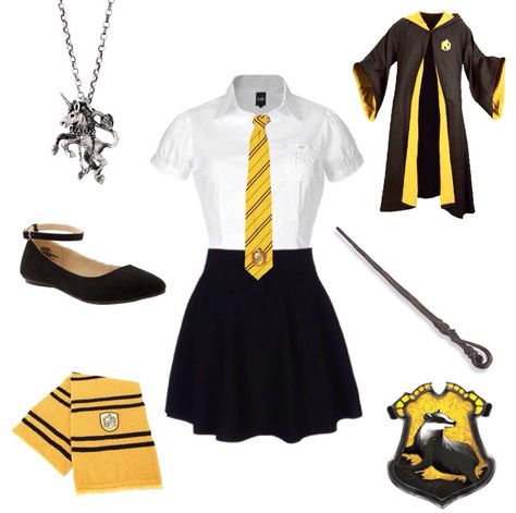 Hufflepuff uniform Hufflepuff Costume, Hogwarts Costume, Hufflepuff Uniform, Harry Potter Houses Outfits, Harry Potter Uniform, Hufflepuff Outfit, Harry Potter Dress, Hogwarts Uniform, Stile Harry Potter